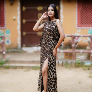 Animal Print Slit Sheath Midi Dress